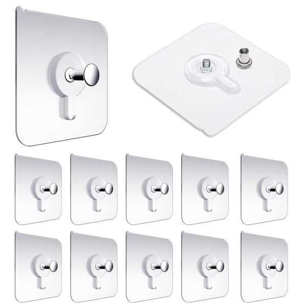 Misamo Enterprise Wall Hooks Without Drilling Waterproof Hooks for Bathroom Shower Kitchen Keys Door Outdoor Home Improvement Utility Hook (Pack of 10, Photo Frame Hook) Clear, Stainless Steel