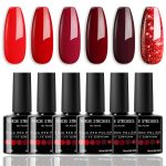 THR3E STROKES Gel Nail Polish Set - 6 Colors Gel Polish Glitter Burgundy Sparkle Bloody Red Nail Polish Gel Manicure DIY Salon Nail Art Gifts (ROJA RED 888), 7.5 ml, Glossy Finish