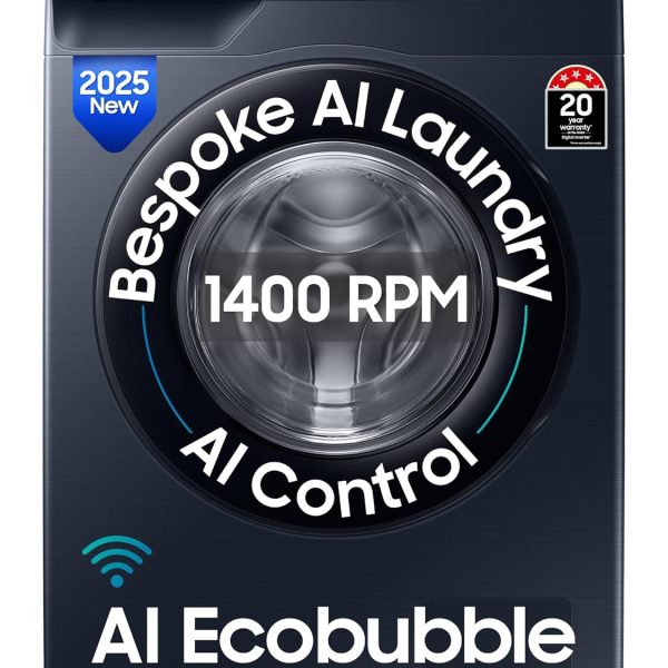 Samsung 9 kg, 5 Star, AI Control, AI Ecobubble, Super Speed, Wi-Fi, Hygiene Steam with Inbuilt Heater, Digital Inverter, Fully-Automatic Front Load Washing Machine (WW90DG6U24ASTL, NAVY)