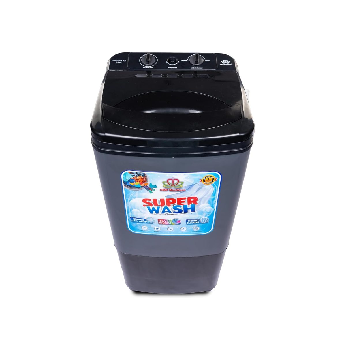 DMR-OW-75 Only Washer with 7.5Kg Washing Capacity and 1 Year Free Spare Supply Warranty. (Only Washer - No Spin dryer) (Black)