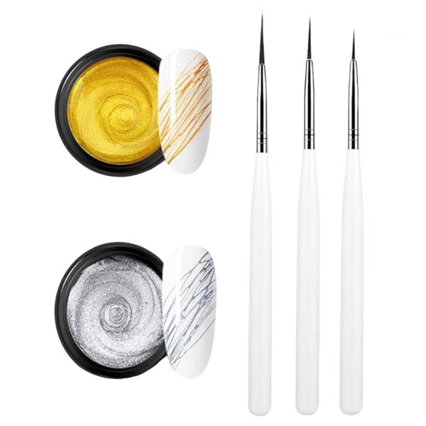 INOG Spider Gel, New Upgraded Matrices Spider Gel with 3pcs Nail Art Brushes,Nail Art Nail Designs Gel Paint Wire Drawing Gel Polish for Line (Gold Silver)