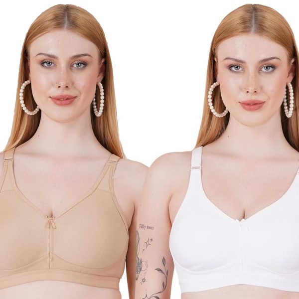 Celary Women's Bra Super Combed Cotton Blend Non Padded ||Minimiser|| Wirefree Everyday use|| Soft Fabric Bra for Women ||Fresh Colour 2 Piece Combo