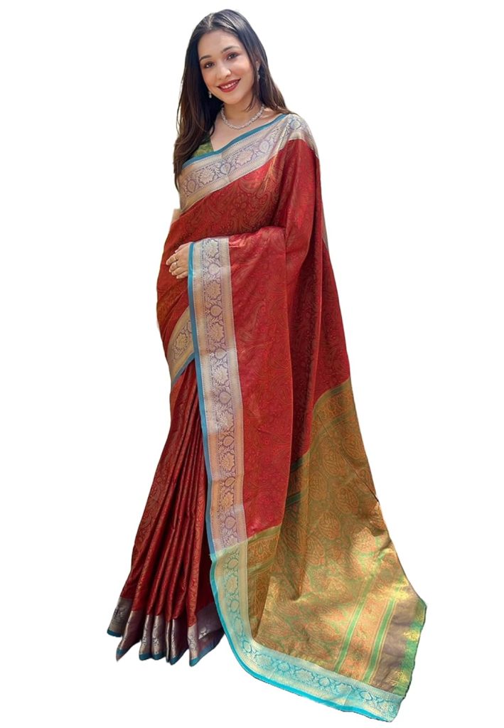 Pandadi Saree Women's Kanjivaram Pure Handloom Soft Silk Saree With Blouse Piece