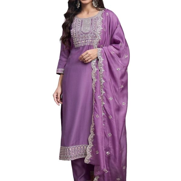 Alvami Women Embroidered Straight Kurta and Pant Set with Dupatta