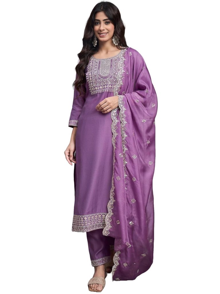 Alvami Women Embroidered Straight Kurta and Pant Set with Dupatta