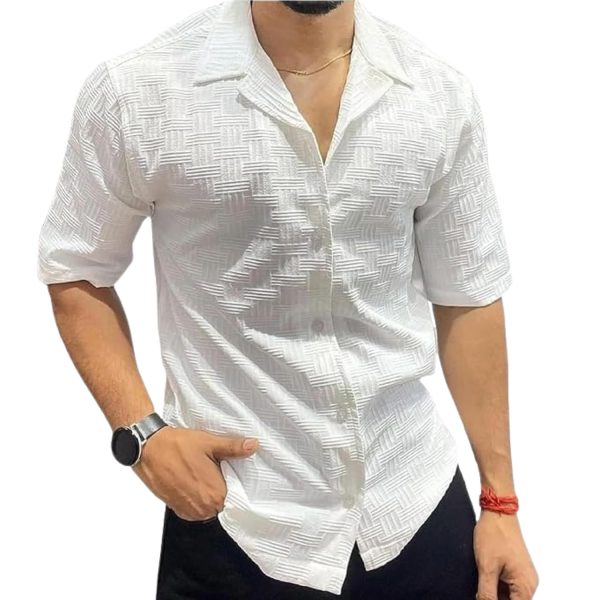 FUNKY RICH Funkyrich® Textured Popcorn Shirts for Men || Casual Shirt for Men || Shirt for Men|| Men Stylish Half Sleeve Shirt || Men Fancy Shirt