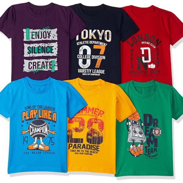 T2F Boy's Plain Regular fit T-Shirt (Pack of 6)
