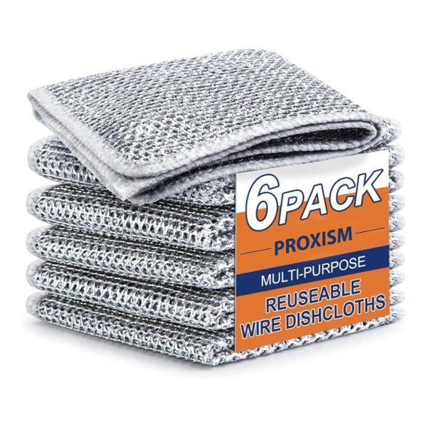 PROXISM Non-Scratch Dish Wash Cloth (Pack of 6), Steel Wire Dish Cloth, Wire Dishwashing Rags for Wet and Dry Stainless Steel Scrubber Non-Scratch Wire Dishcloth for Washing DishesfkouCLO (6)