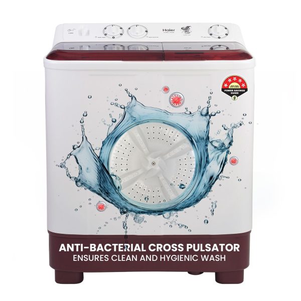 Haier 7 Kg 5 Star Semi Automatic Top Load Washing Machine with Anti Bacterial Cross Pulsator and Spray Function (HTW70-1187BTN, Anti Rat Mesh, Magic Filter, Castors, Burgundy)
