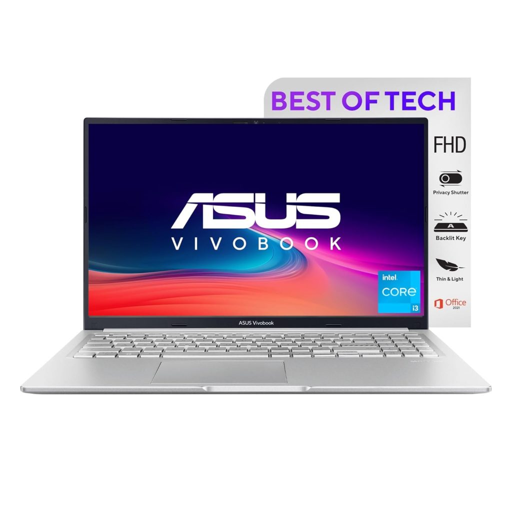 ASUS VivoBook 15 (2022), Intel®Core™ i3-1215U 12th Gen, 15.6" (39.62 cm) FHD, Thin and Light Laptop (8GB/512 SSD//Windows 11/Office 2021//Backlit KB/Icelight Silver/1.7 kg), X1502ZA-EJ322WS