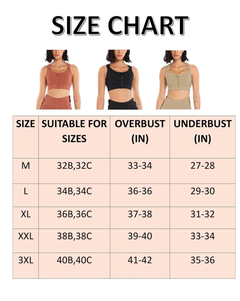 PLUMBURY Women's Polyester Blend Padded Front Zip Plus Size Full Coverage High Support Velcro Adjustable Sports Bra For Workout Gym