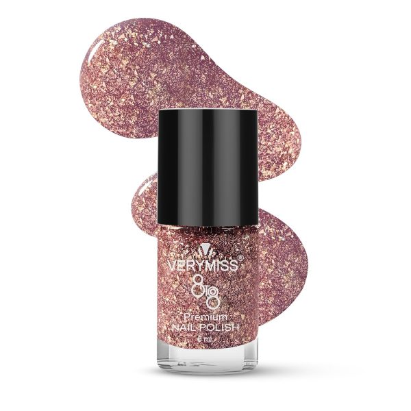 VERYMISS Premium Glitter Nail Polish 6ml | Smooth Application | Quick Drying | Paraben Free | Ultra Long Lasting Nail Paints - Pack of 1 (Rosey Glitter), Shimmery Finish