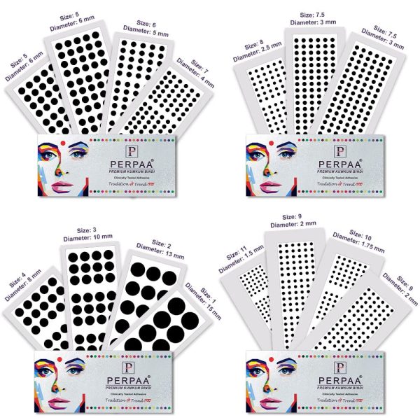 PERPAA Premium Velvet Sticker Kumkum Bindi Box of 15 Flaps with Different Size - Pottu for Women,Ladies, Girls (Black)
