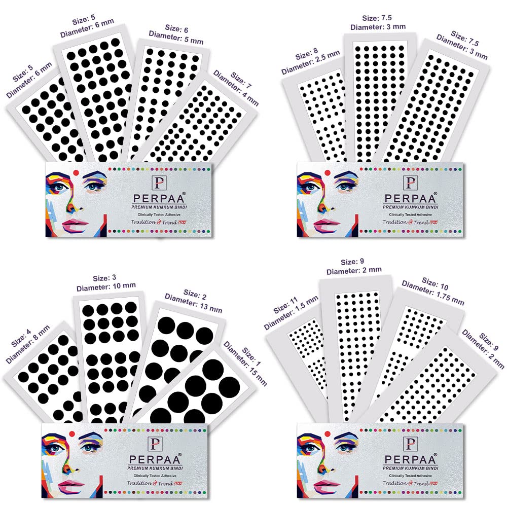 PERPAA Premium Velvet Sticker Kumkum Bindi Box of 15 Flaps with Different Size - Pottu for Women,Ladies, Girls (Black)