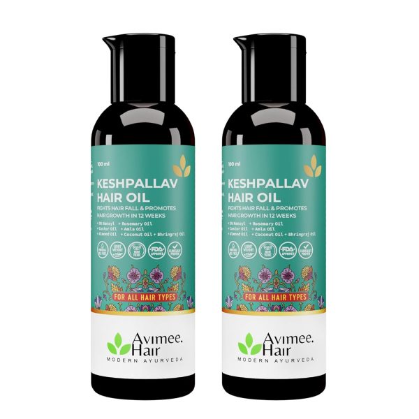 Avimee Herbal Keshpallav Hair Oil For Men & Women | Promotes Hair Growth & Reduces Hair Fall | With Rosemary, Castor, Amla, Coconut and Bhringraj Oil | Mineral Oil Free (Pack of 2)