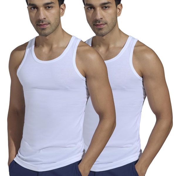 XYXX Men's Pace Super Combed Cotton Regular Fit Solid Round Neck White Vest (Pack of 2)