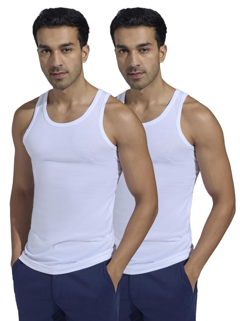XYXX Men's Pace Super Combed Cotton Regular Fit Solid Round Neck White Vest (Pack of 2)