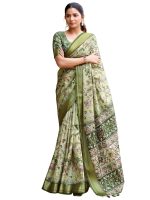 Satrani Women's Dola Silk Printed Weaving Border Saree with Unstitched Blouse Piece