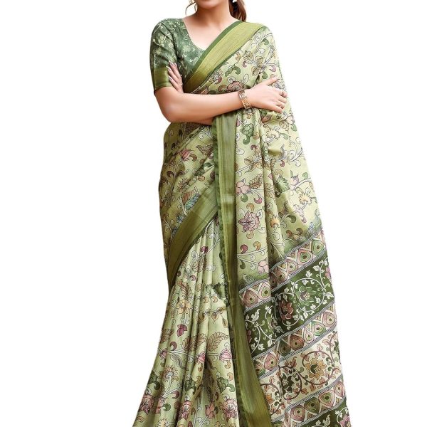Satrani Women's Dola Silk Printed Weaving Border Saree with Unstitched Blouse Piece