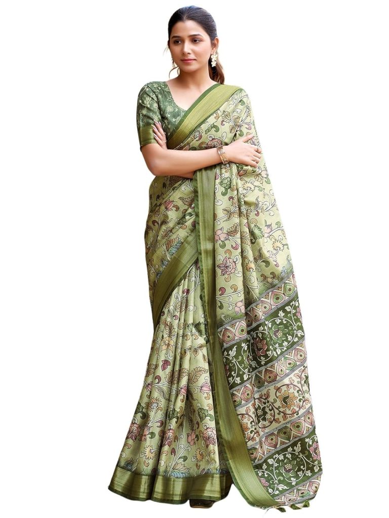 Satrani Women's Dola Silk Printed Weaving Border Saree with Unstitched Blouse Piece