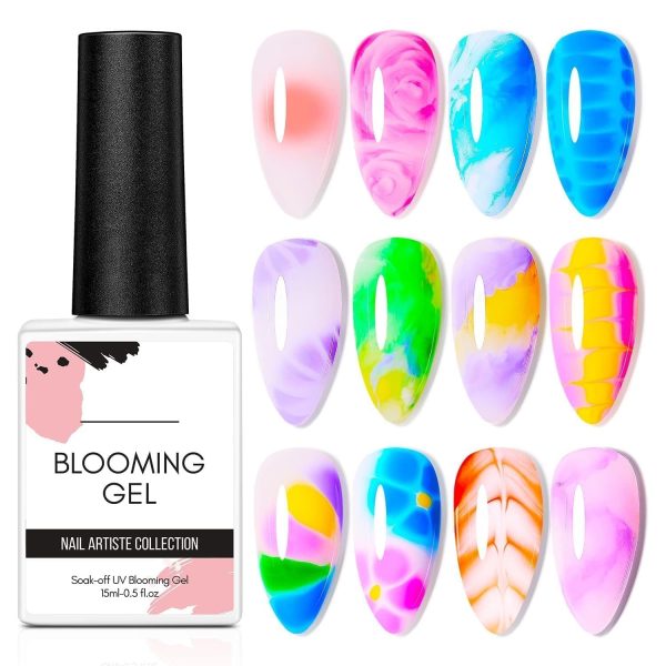 KRENI Blooming Gel 15ml UV LED Soak Off Nail Art Polish for Spreading Effect Marble Nail Polish Gel Paint Nail Designs for DIY Color Flower Watercolor Magic Beauty