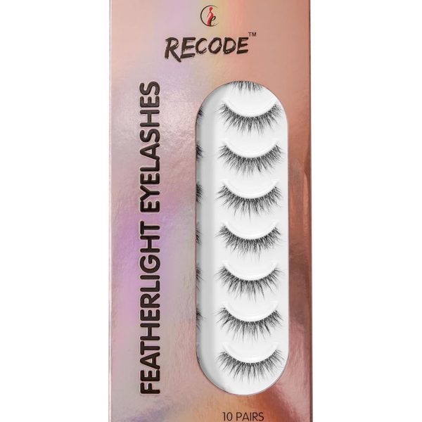 Recode RE01 Featherlight Faux Mink Eyelashes-Transparent Band,Pack of 10