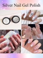 QUEENFINGER Metallic Gel Nail Polish, 3D Gold, Silver, Rose Gold for Cyber Punk French Nail Design (Pack of 3) 1E+1 grams