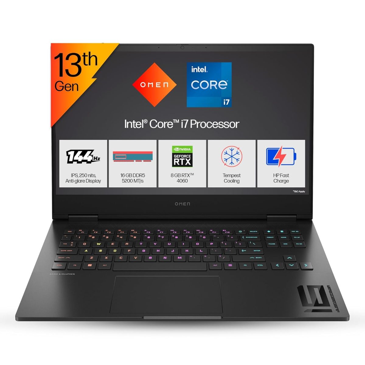HP OMEN Gaming, 13th Gen Intel Core i7-13620H, 8GB NVIDIA RTX 4060, 16GB DDR5, 1TB SSD, 16.1-inch(40.9cm), 144Hz, IPS, FHD Gaming Laptop, RGB Backlit KB, B&O(Win 11, Office 21, Black, 2.35kg) wd0012TX