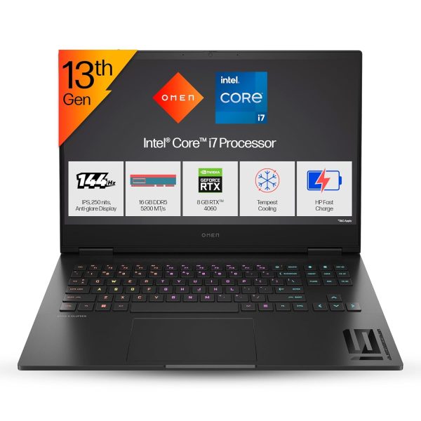 HP OMEN Gaming, 13th Gen Intel Core i7-13620H, 8GB NVIDIA RTX 4060, 16GB DDR5, 1TB SSD, 16.1-inch(40.9cm), 144Hz, IPS, FHD Gaming Laptop, RGB Backlit KB, B&O(Win 11, Office 21, Black, 2.35kg) wd0012TX