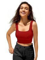 BERRY BIRD® Women's Knitted Sleeveless Solid Square Neck Tank Tops