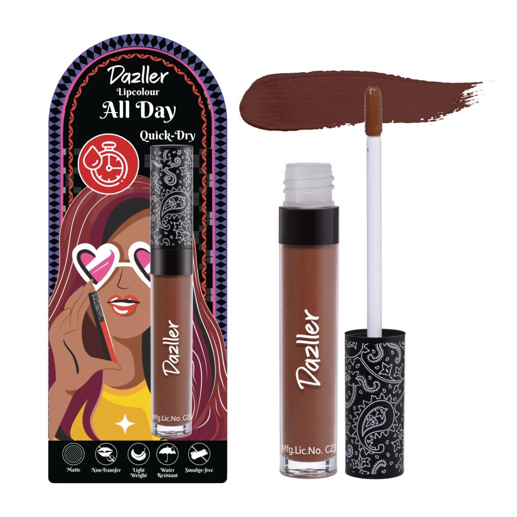 Dazller All Day Lipcolour Quick Dry|Moisturizing Kokum Butter|Brown Liquid Lipstick for Women|Non-Transfer|8hr stay|QDLC025 Hazelnut Cup|6g