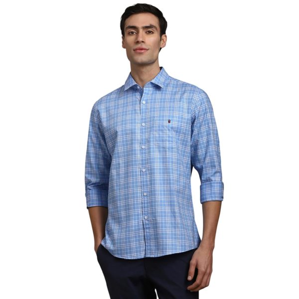 Louis Philippe Men's Premium Cotton Silk Touch Slim fit Checks Casual Shirt with Natural Stretch