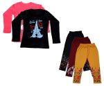 IndiWeaves Girls Combo Pack of Cotton Full Sleeve T-Shirts and Cotton Printed 3/4th Capri Pants (Carrot,Black,Black,Maroon,Yellow,14-15 Years) Pack of 5
