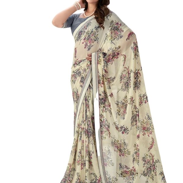 Satrani Women's Georgette Geometric Printed | Floral Printed Saree with Unstitched Blouse Piece