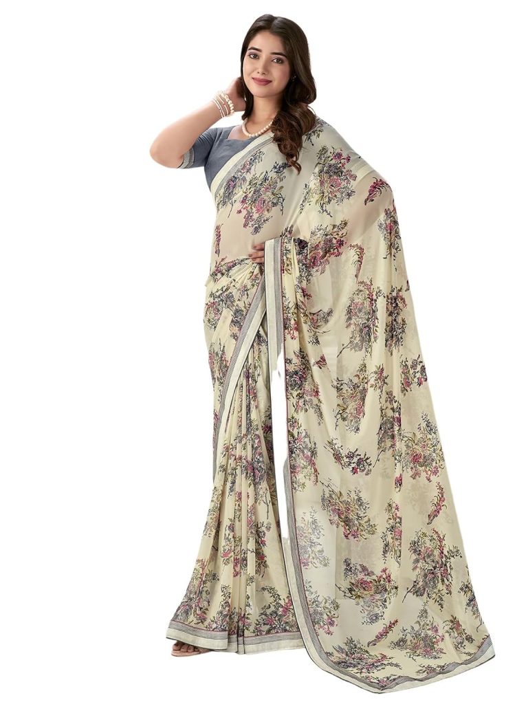 Satrani Women's Georgette Geometric Printed | Floral Printed Saree with Unstitched Blouse Piece