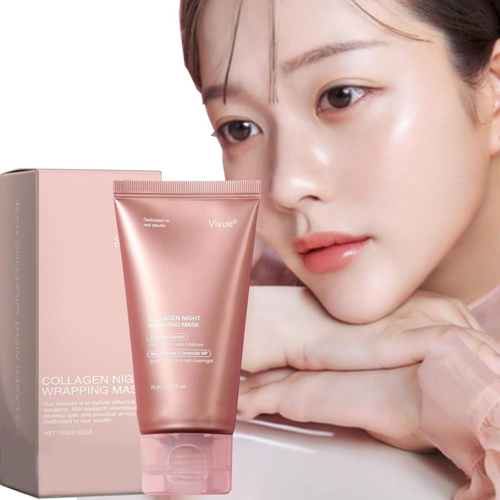 Vivue Korean Glass Skin Bio-Collagen Overnight Face Mask for Women, Deep Hydrating Overnight Skin Care Facial Masks, Pore Minimizing, Firming & Anti-Aging Hydrogel Mask for Glowing Skin(TUBE..75 ML)