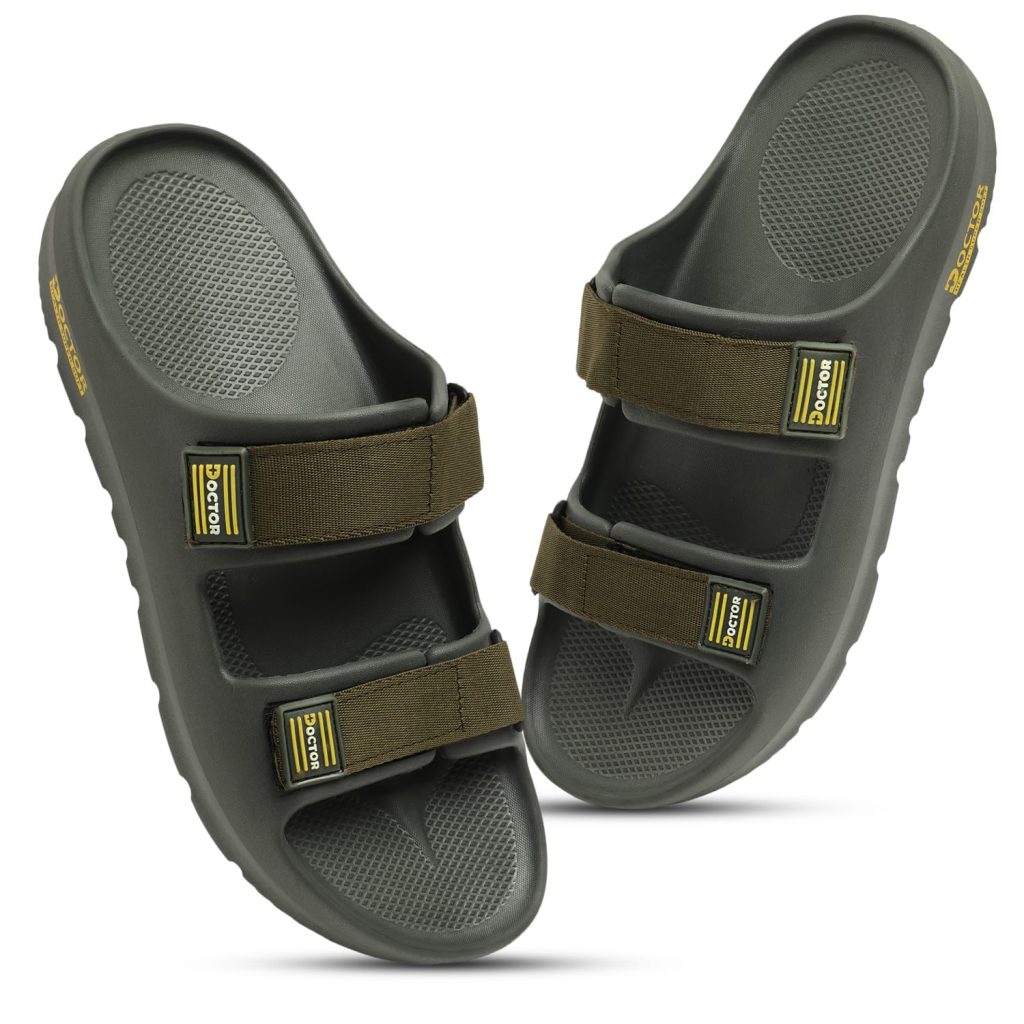 DOCTOR HEALTH SUPER SOFT Men's Orthopedic Double Strap Slippers – Ultra Soft EVA Footbed with Adjustable Straps & Arch Support | Anti-Skid Sliders for Heel Pain Relief, Everyday Comfort