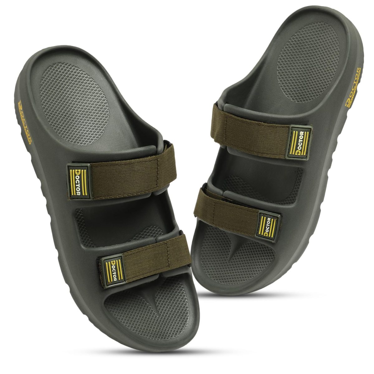 DOCTOR HEALTH SUPER SOFT Men's Orthopedic Double Strap Slippers – Ultra Soft EVA Footbed with Adjustable Straps & Arch Support | Anti-Skid Sliders for Heel Pain Relief, Everyday Comfort