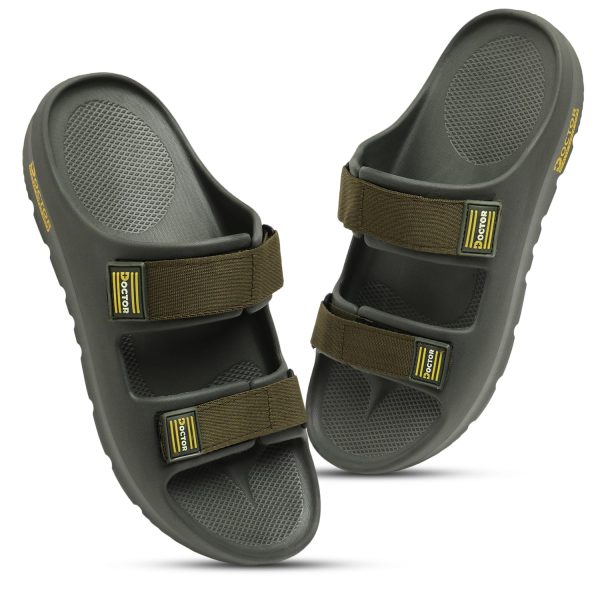 DOCTOR HEALTH SUPER SOFT Men's Orthopedic Double Strap Slippers – Ultra Soft EVA Footbed with Adjustable Straps & Arch Support | Anti-Skid Sliders for Heel Pain Relief, Everyday Comfort