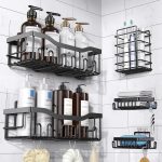 JD FRESH 5 in 1 Self Adhesive Shelf Organizer Combo/Metal Racks and Shelves for Wall/Stand for Bathroom Without Drill/Soap Holder with Tooth Brush Holder/Bathroom Accessories(Black)