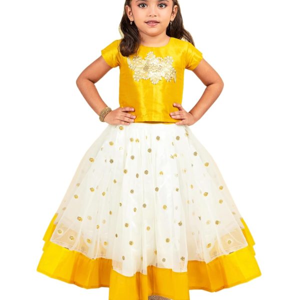 Stanwells Kids Girls Lehnga Choli Ruffle Pattern Dress Half Sleeves Readymade Hand Sequins Embroidery Ethnic Traditional Full Length South Indian Girl Lehnga Choli