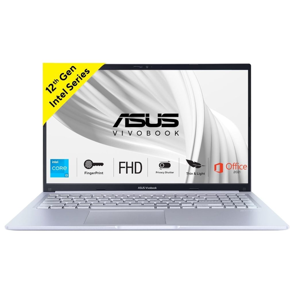 ASUS Vivobook 14, Core i3-1215U 12th Gen, Thin and Light Laptop, 14" (35.56 cm) FHD, 60Hz (8 GB RAM/512GB SSD/Windows11/Office 2021/Fingerprint/42WHr /Silver/1.40 kg), X1404ZA-NK322WS