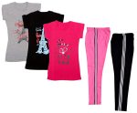 IndiWeaves Girls' Printed Half Sleeves T-Shirts and Leggings Combo (714-121310200-192422, Black, Pink, Magenta, White, Grey, 11-13 Years) Pack of 5