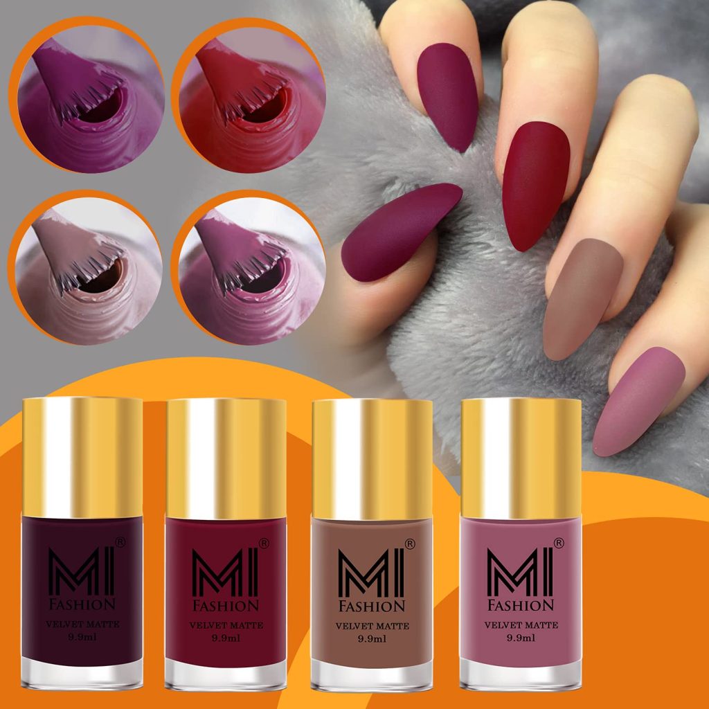 MI FASHION Soft Smooth Unique Matte Finish Nail Polish Combo Sets Of 4 Unique Colors - Magenta Red, Bordeaux, Deep Coffee, Rose Taupe - 39.60 Ml