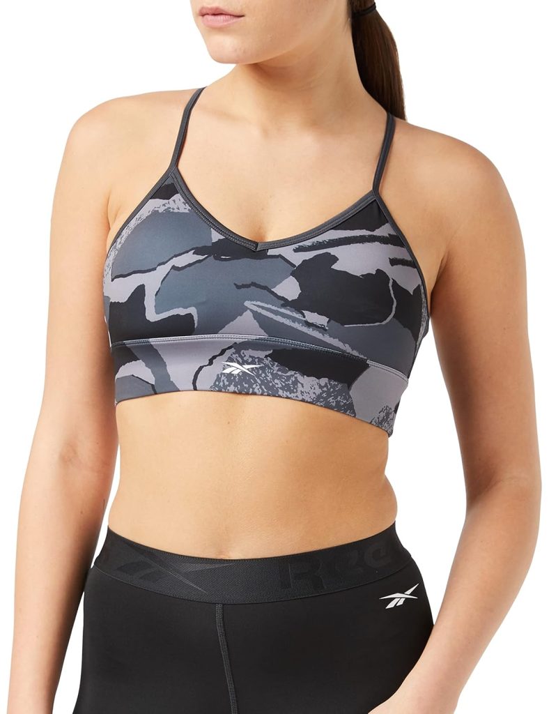 Reebok Women's Satin 91% Pes/9% El-Interlock-Hydrophilic Finish/Print-Digital Sublimation-Disperse Classic Workout Sports Bra