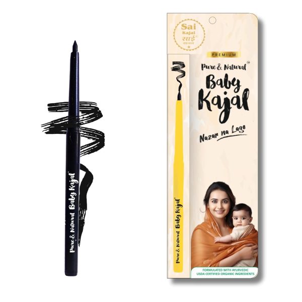 Baby kajal for new born Pencil - Pure and Natural | Sai Kajal | Chemical-Free Organic kajal pencil for babies | Nazar Na Lage | Gentle & Safe for kids, Anti-Inflammatory | 3.5 gm (Pack of 1)