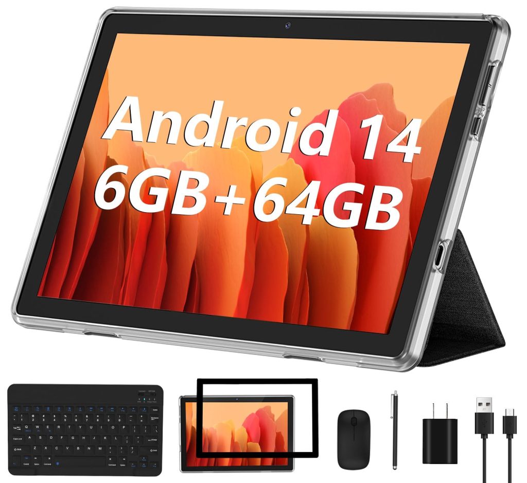 ECOPAD Android 13 Tablet 2023 - 10 Inch With 6GB RAM, 64GB ROM, 1TB Expanded, Quad-Core, 2 in 1 With Keyboard Mouse, Wi-Fi 6, Bluetooth, GMS Certified IPS Touch Screen - Black Set