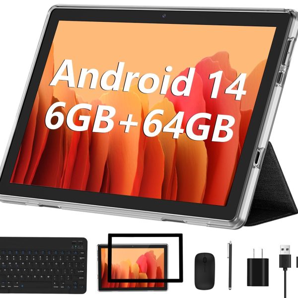 ECOPAD Android 13 Tablet 2023 - 10 Inch With 6GB RAM, 64GB ROM, 1TB Expanded, Quad-Core, 2 in 1 With Keyboard Mouse, Wi-Fi 6, Bluetooth, GMS Certified IPS Touch Screen - Black Set