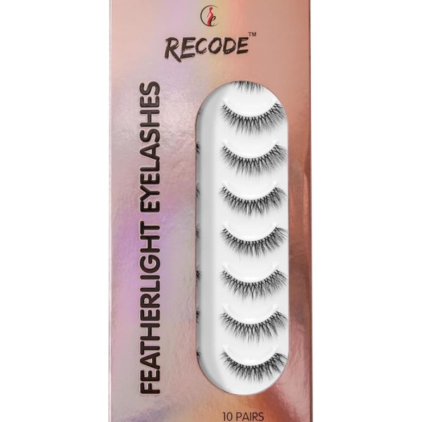 Recode RE03 Featherlight Faux Mink Eyelashes-Transparent Band,Pack of 10