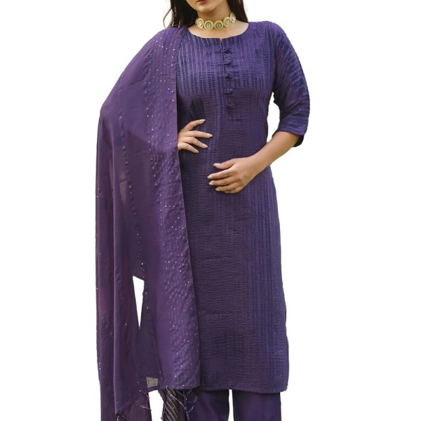 Womanista Women's Purple Crepe Kurta Set with Dupatta